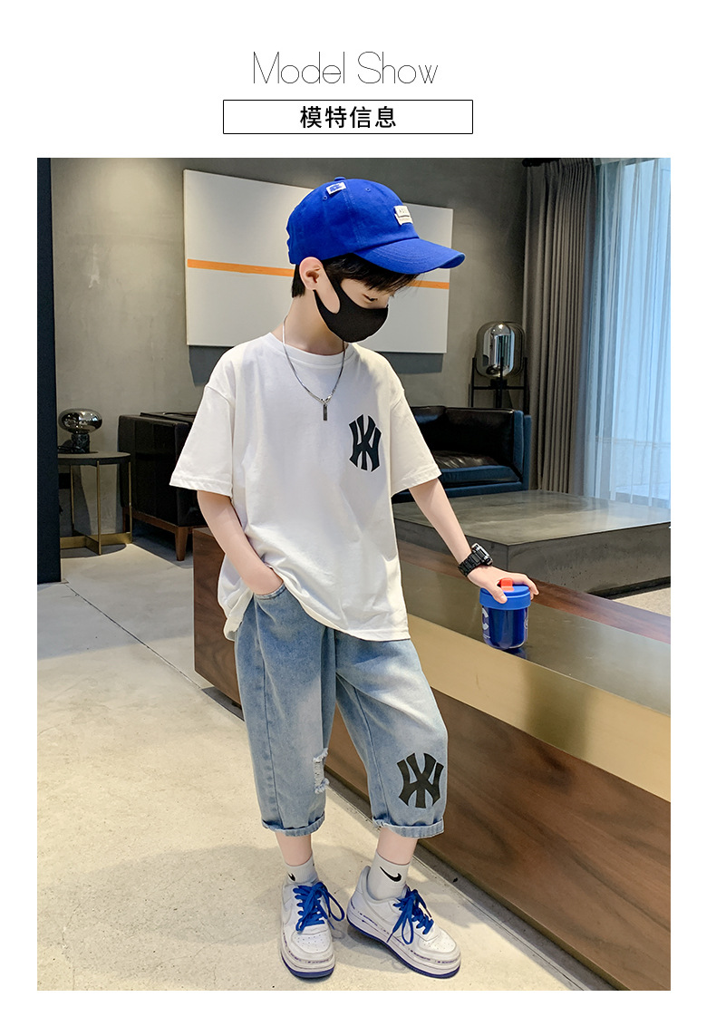 童装2023新款男童夏季套装中大童男孩夏装儿童短袖字母印花两件套详情9