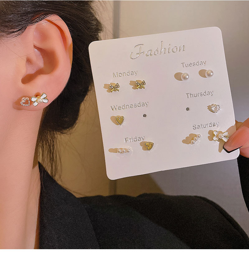 六对装925银针珍珠爱心套装耳钉女小香风气质简约网红耳环耳饰品详情13