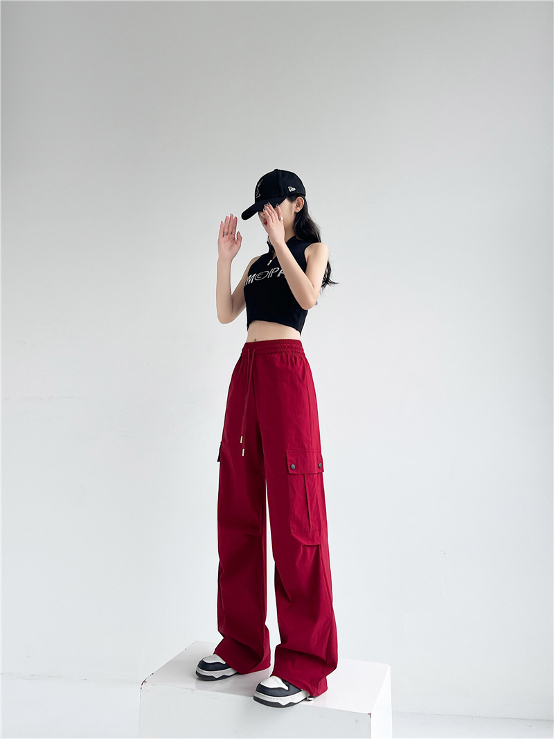 2024抽绳束脚工装休闲裤女春夏薄款设计感褶皱宽松美式长裤子详情24