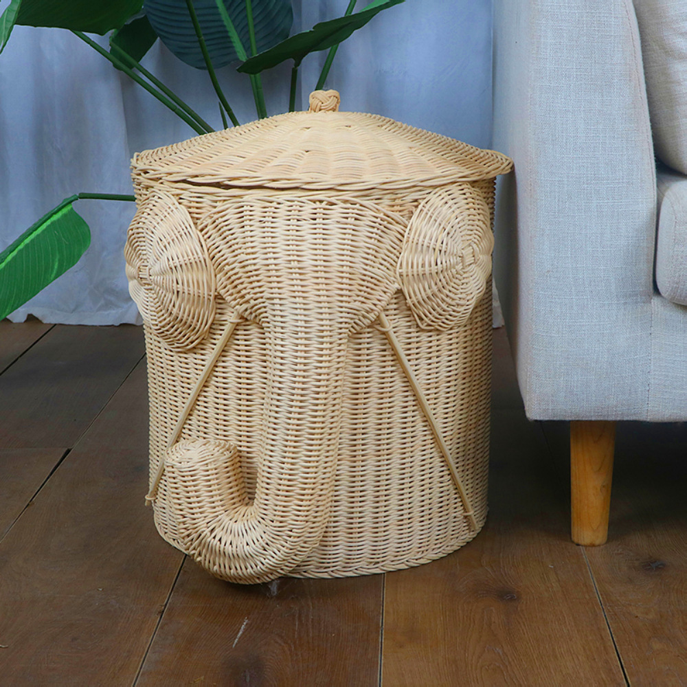 北欧藤编郁金香花朵型收纳筐儿童户外手提筐野餐篮手工编织花篮详情9