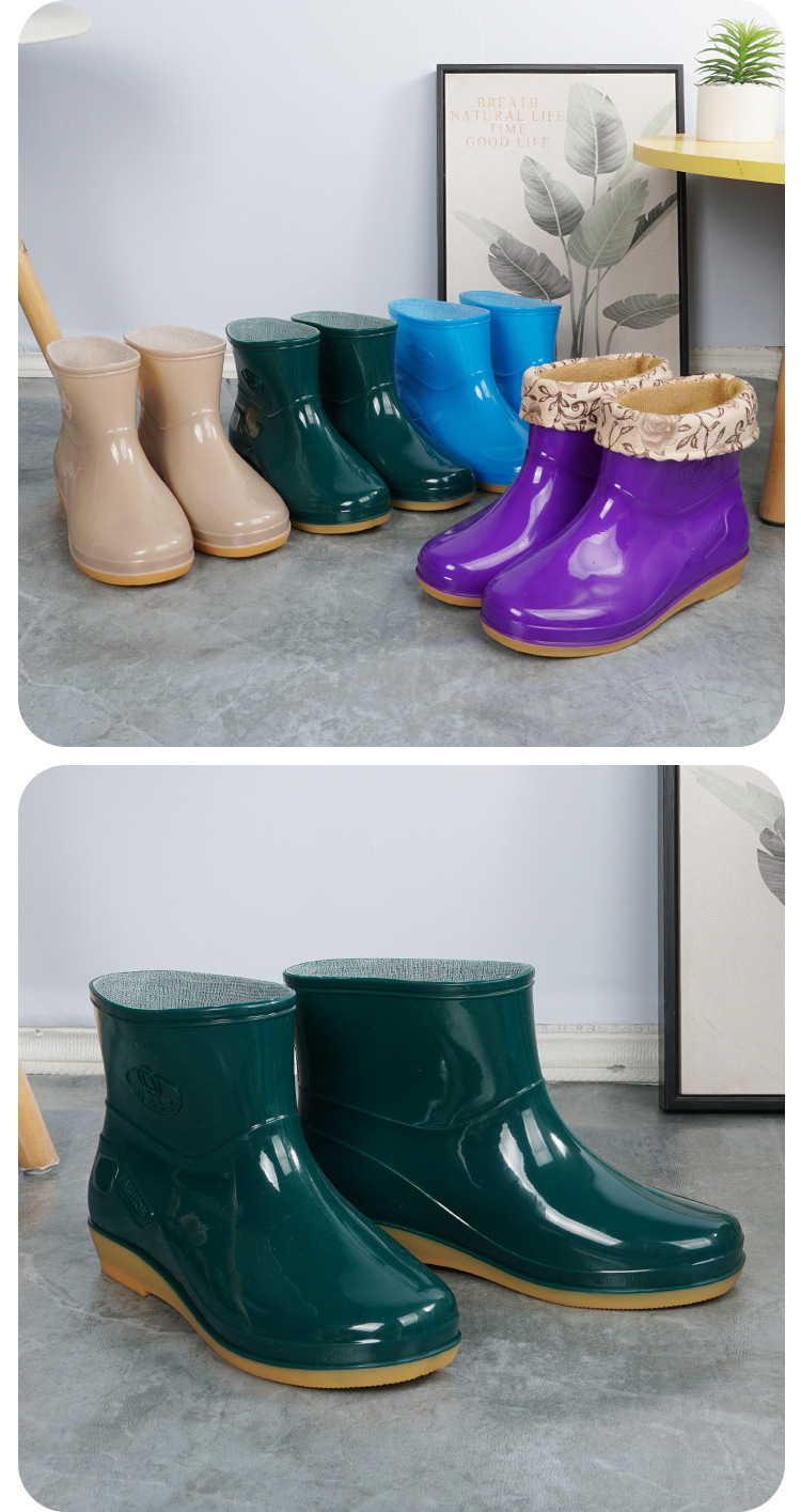 雨鞋女短筒春秋休闲韩版加棉保暖可拆洗车厨房厚底浅口低帮水靴女详情14