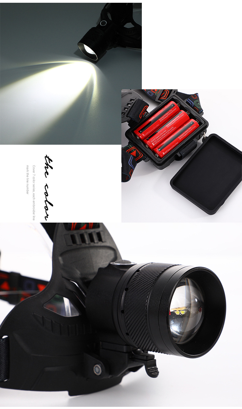 This is a particularly powerful rechargeable P50 bulb, strong bald light, waterproof fishing light, and head-mounted patrol light pic 8