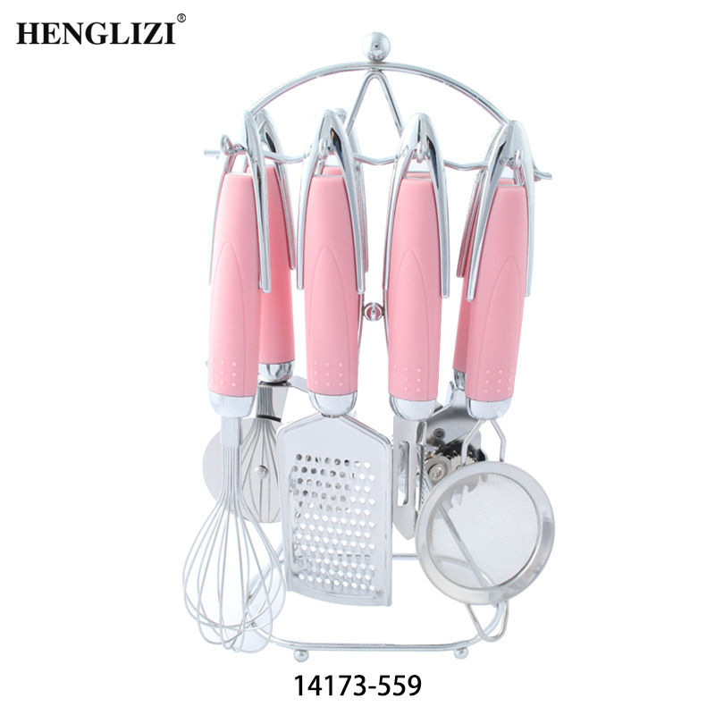 Cross border acero inoxidable aircraft handle mesh leakes grinder egg grinder knife sharpper kitchen set 7 piezas conjunto de gadgets de cocina pic 2