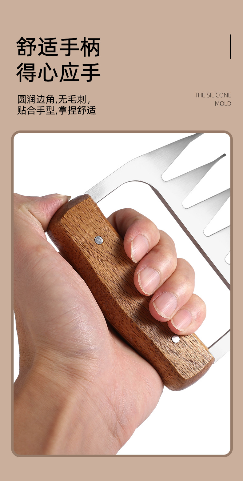 其他 跨境多功能熊爪撕肉器分肉器厨房魔术贴理线刮刀油刷调味304不锈钢2件套详情4