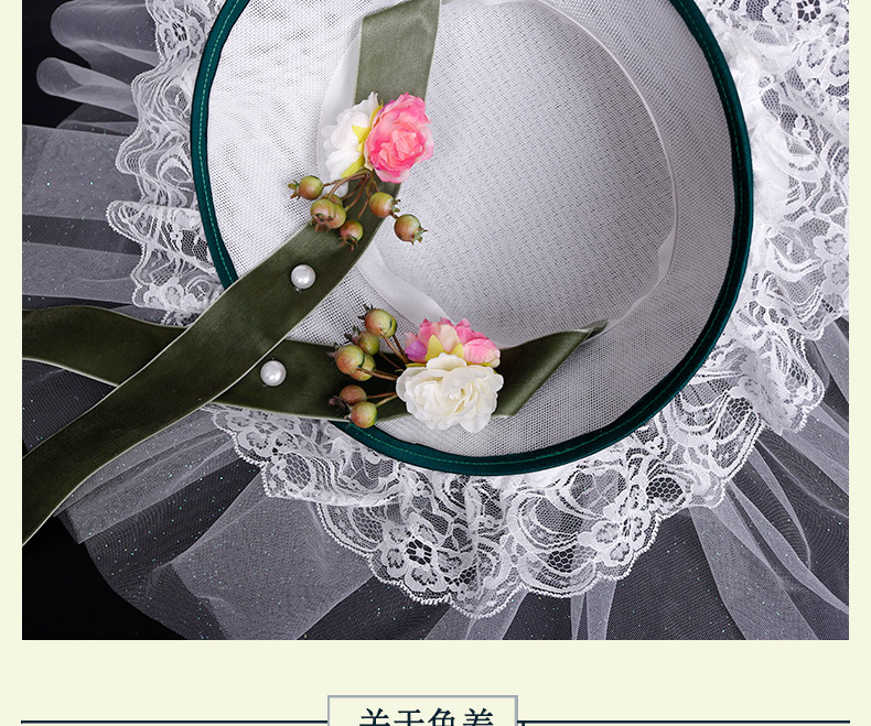 The 2020 European and American exaggerated bridal hat fashion show, retro wide-brimmed hat, wedding photo studio wedding dress, forest-themed lace hat pic 18