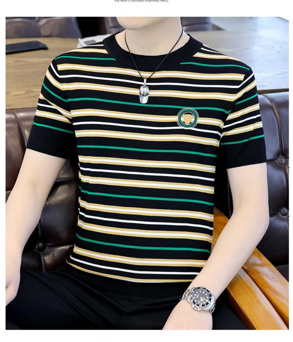 潮流时尚潮牌气质青春流行印花T恤条纹潮新款圆领男标准短袖春季详情12