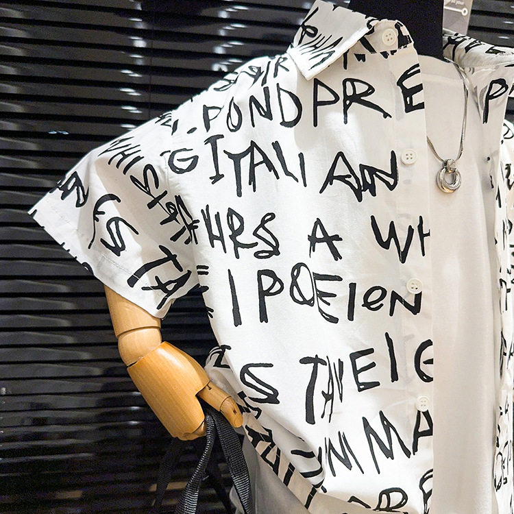 Summer Korean-style casual and fashionable children's shirts with full printed letters, short-sleeved shirts for boys and girls pic 6