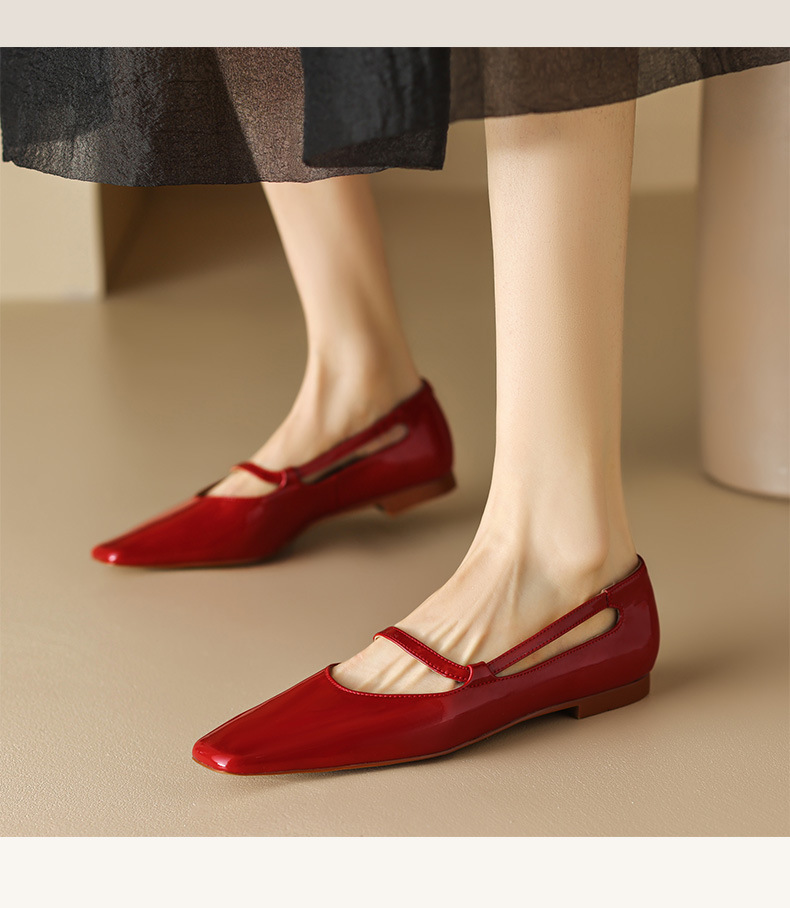 New Spring and summer one-strap flat shoes, simple golden sheepskin, shallow-mouthed, chanel-style, for ladies with square toe single shoes pic 10