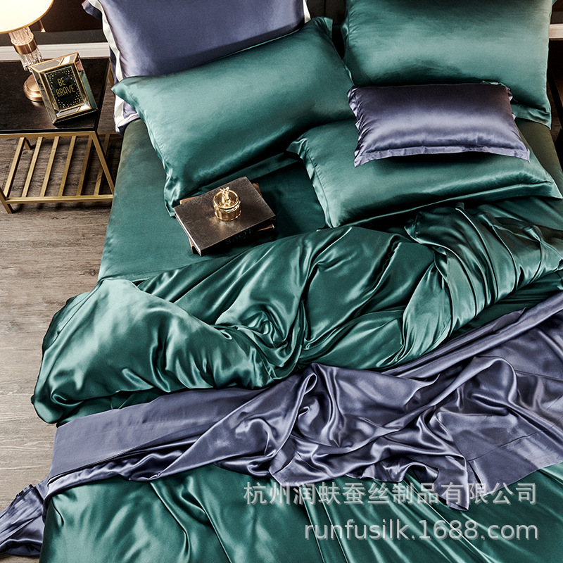 Heavyweight 25mm 100% mulberry silk bedding, wedding silk four-piece set, silk quilt cover and bed sheet pic 28