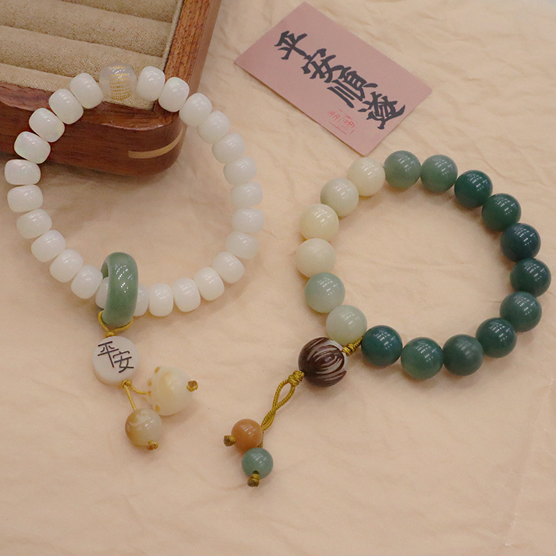 天然白玉菩提雕刻莲花佛珠手串搭配平安猫爪原创设计菩提子手链女详情19