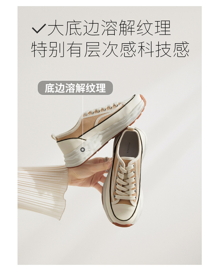 【澜柜】北海道 厚底系带帆布鞋女2022年新款网面平底小白鞋子女详情43