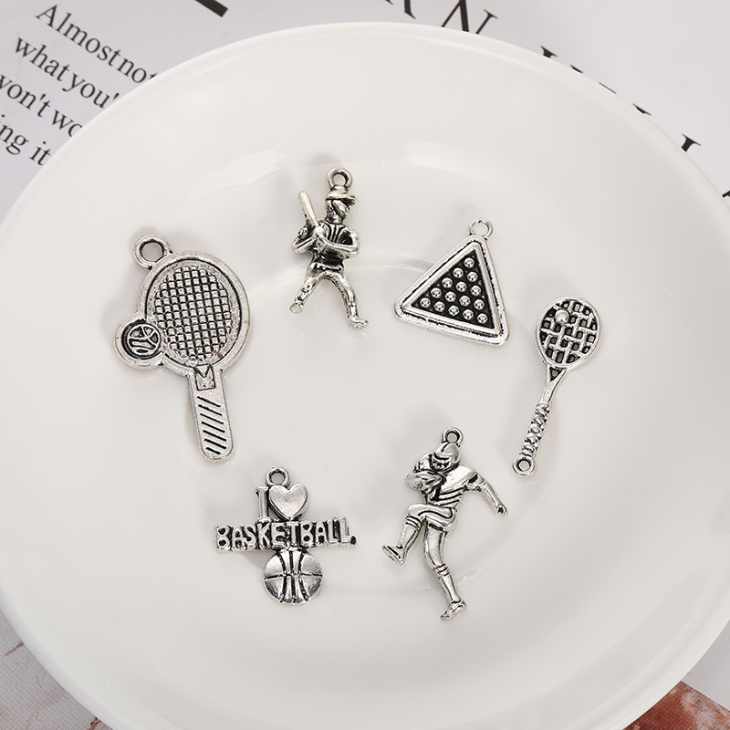 DIY alloy accessories, antique silver football pendants, tennis accessories, retro sports series bracelets, earrings, jewelry accessories pic 4