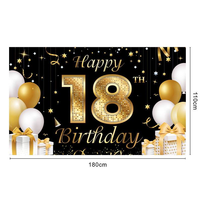 跨境黑金色数字生日横幅 摄影拍照背景布幕布 生日派对场景布装饰 工艺品添彩你的派对详情10