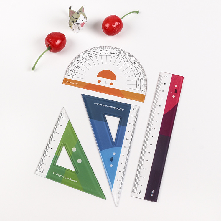 Cartoon advertisement PS set ruler, plastic straight ruler, acrylic student ruler set protractor, transparent soft set square pic 21