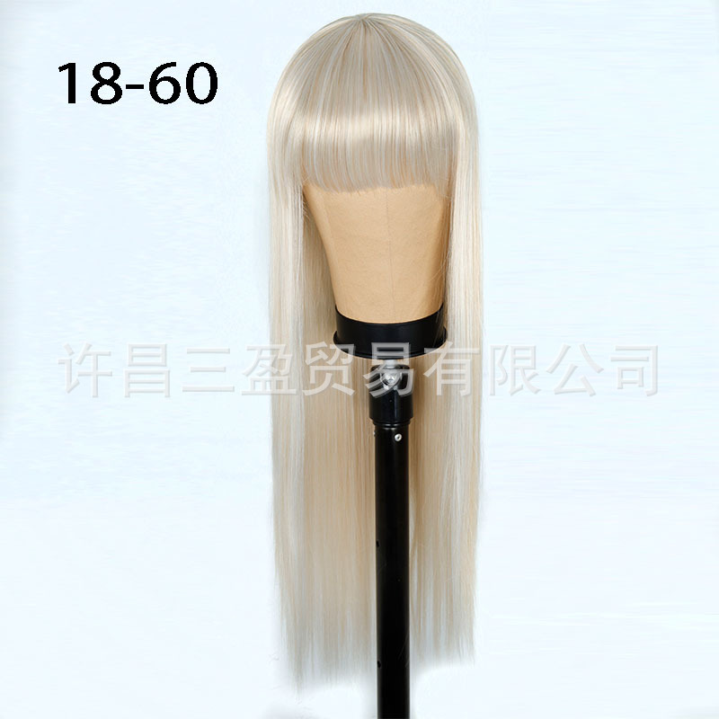 Wholesale of European and American cross-border wigs with straight bangs and long, straight hair made of high-temperature synthetic fiber pic 12