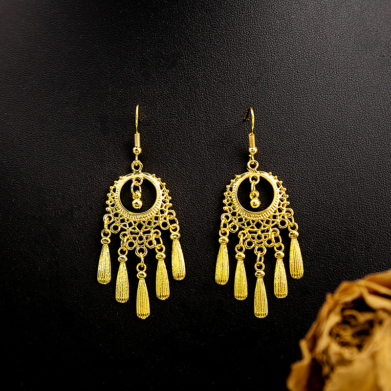 Ethnic-style peacock earrings, golden bell tassel earrings, Bohemian leaf pendants, scenic area earrings wholesale pic 9