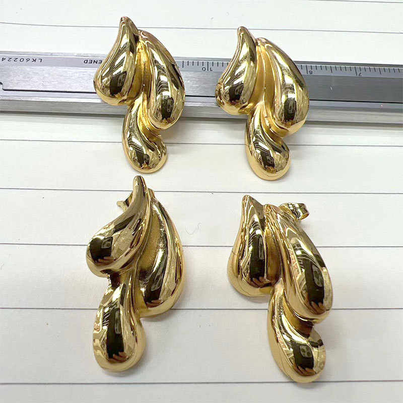 European and American cross-border fashion metal style geometric irregular copper-plated real gold three-drop earrings, niche and unique for women pic 1