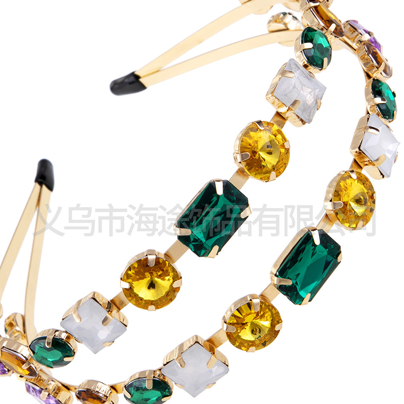 European and American style fashionable and trendy alloy diamond-encrusted super sparkling hair band, Baroque color full drill bit band manufacturer wholesale pic 5