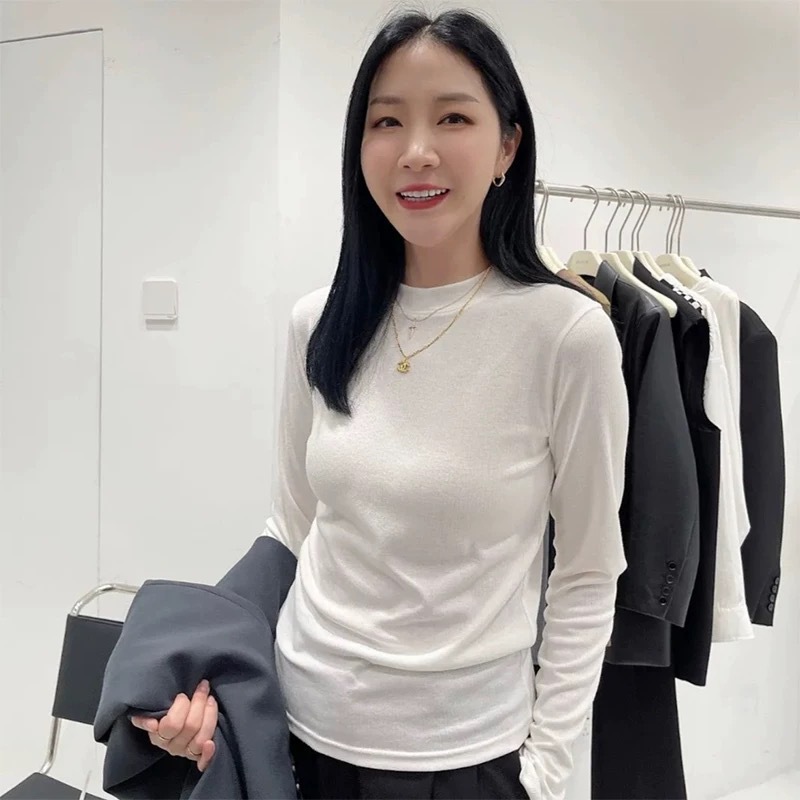 老板娘同款半高小立领打底衫内搭显瘦纯色长袖秋冬保暖上衣t恤女详情20