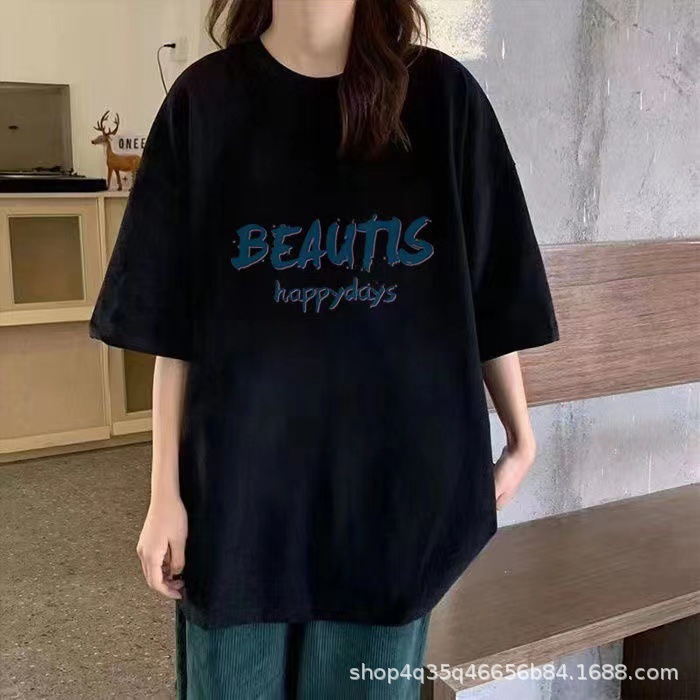 跨境外贸夏季新款韩版女装短袖t恤女式宽松大码印花t上衣地摊批发详情17