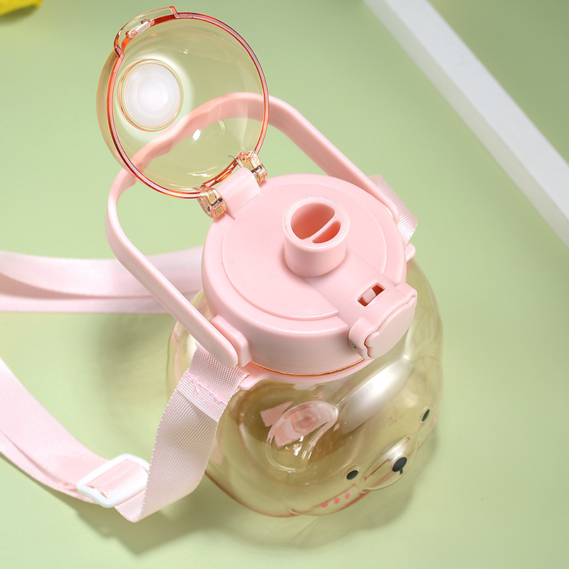 Wholesale of cute silicone-covered bear cups, anti-scald water cups, large-capacity water bottles for children, and double-drinking plastic cups pic 9