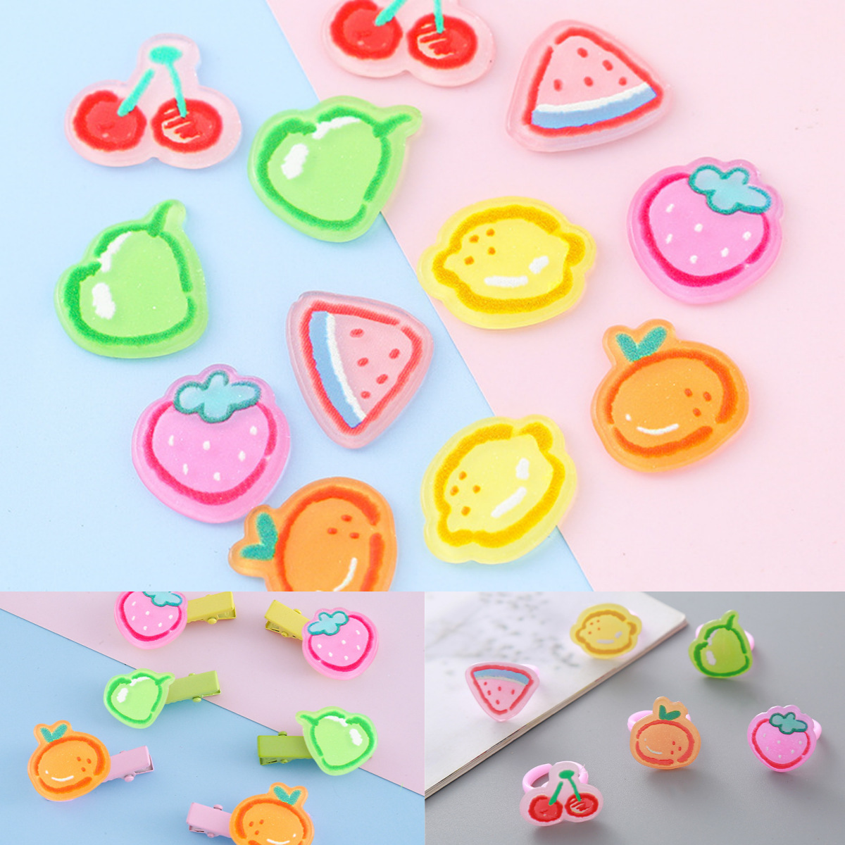 透明糖果色树脂立体小熊爱心彩虹DIY手机壳发夹手作饰品配件批货详情3