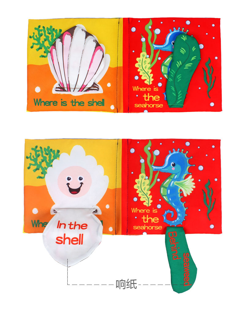 Tail cloth books, toy books, baby cloth books, sound paper enlightenment books, black and white red cloth books pic 32