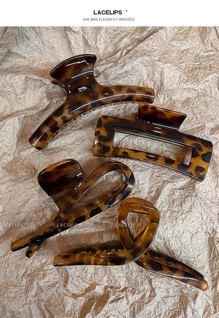 复古气质豹纹大号抓夹女2024新款简约后脑勺盘发鲨鱼夹子发夹头饰详情1