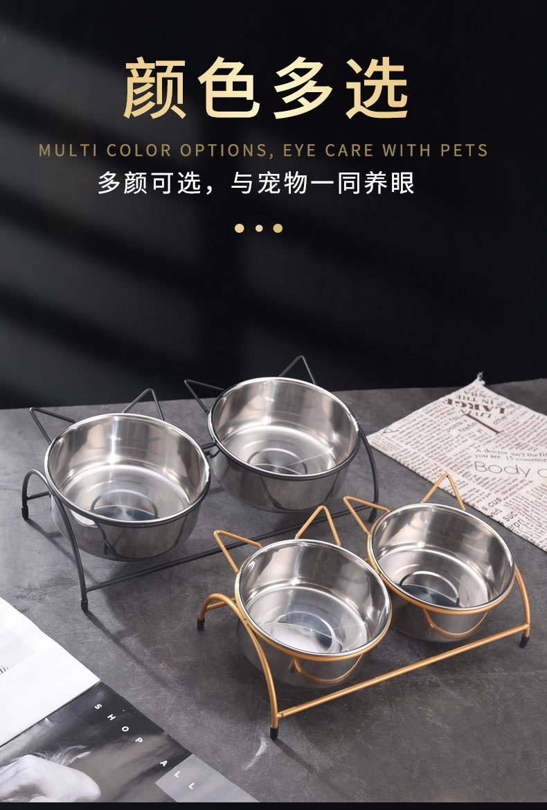 High-quality stainless steel pet bowl with iron stand to prevent knocking. Double bowl for cats, suitable for both eating and drinking. Dog food bowl pic 3
