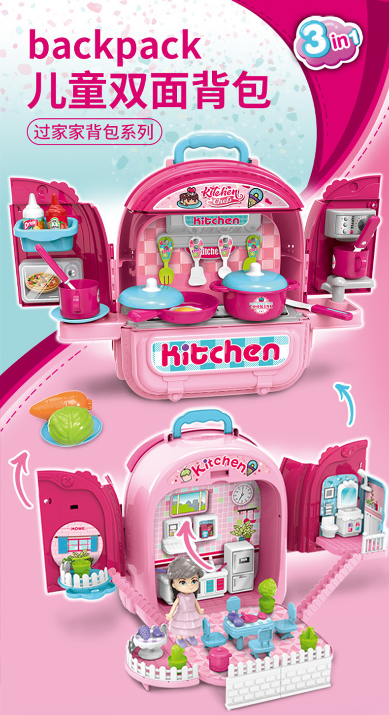 Mochila de dos caras juguetes para mascotas niños pasar la casa escena de dos caras ensamblado niño niña institucional regalo pic 1
