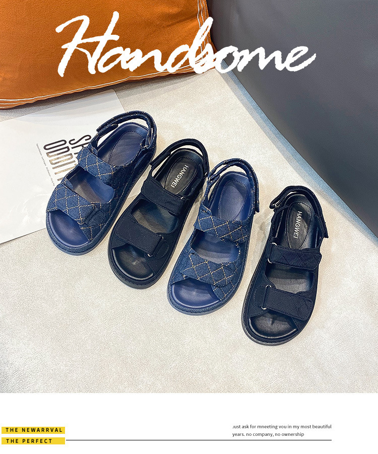 2024夏季新款小香风魔术贴厚底休闲运动凉鞋百搭平底沙滩罗马女鞋详情1