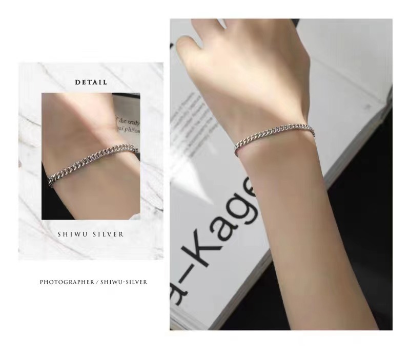 925银扁链情侣手链的大众ins风手链上手超美银饰品详情11