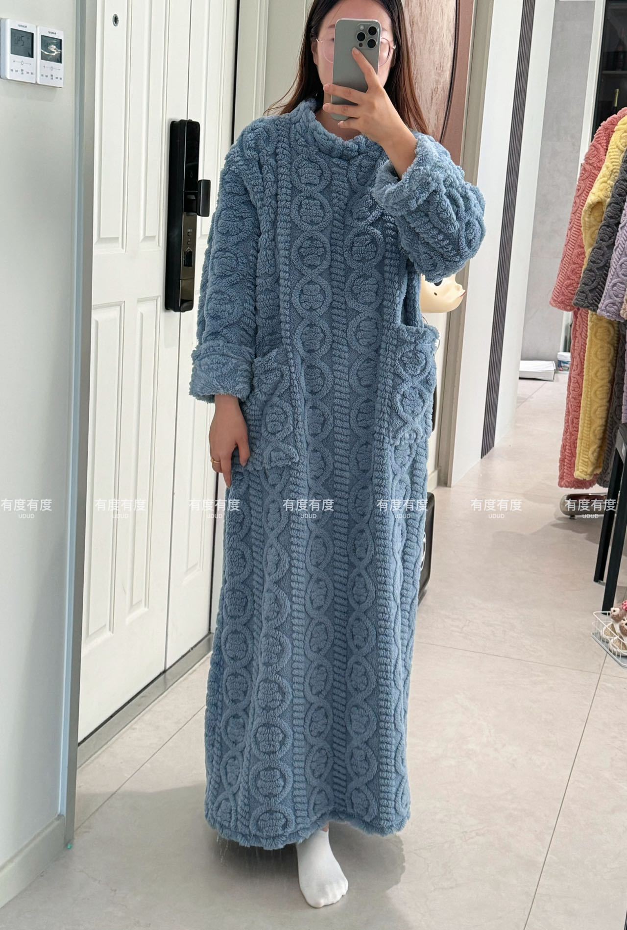 珊瑚绒睡裙女冬季加绒加厚大被子睡袍中长款睡衣法兰绒家居服韩版详情15