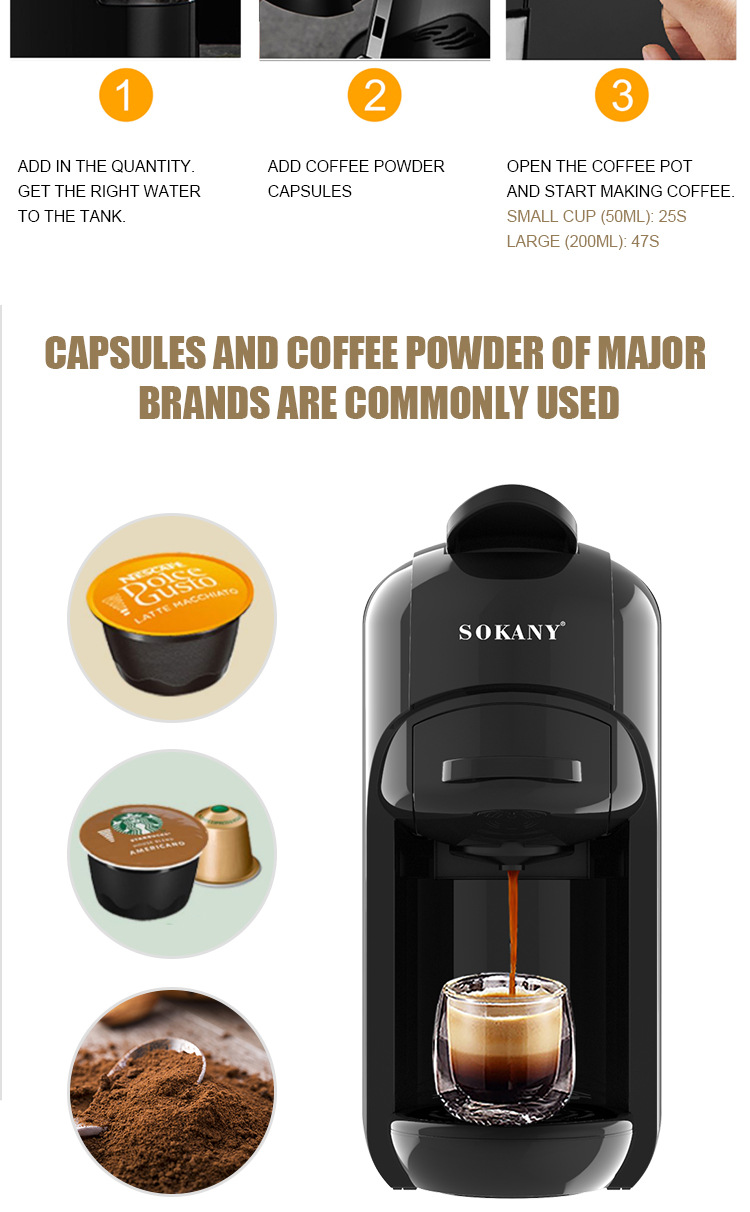 Cross-border foreign trade SOKANY516 Italian capsule coffee machine Portable office small household coffee pot pic 5
