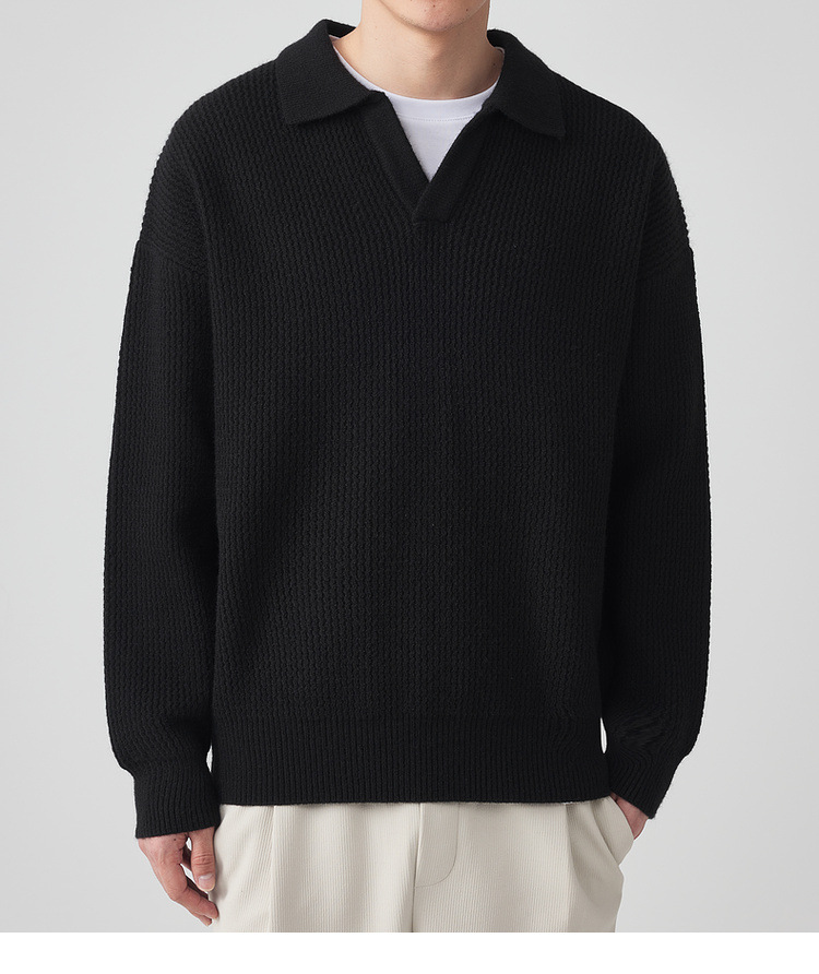 墨麦客开V翻领宽松针织衫男2024冬季款简约纯色休闲男士毛衣20545详情26