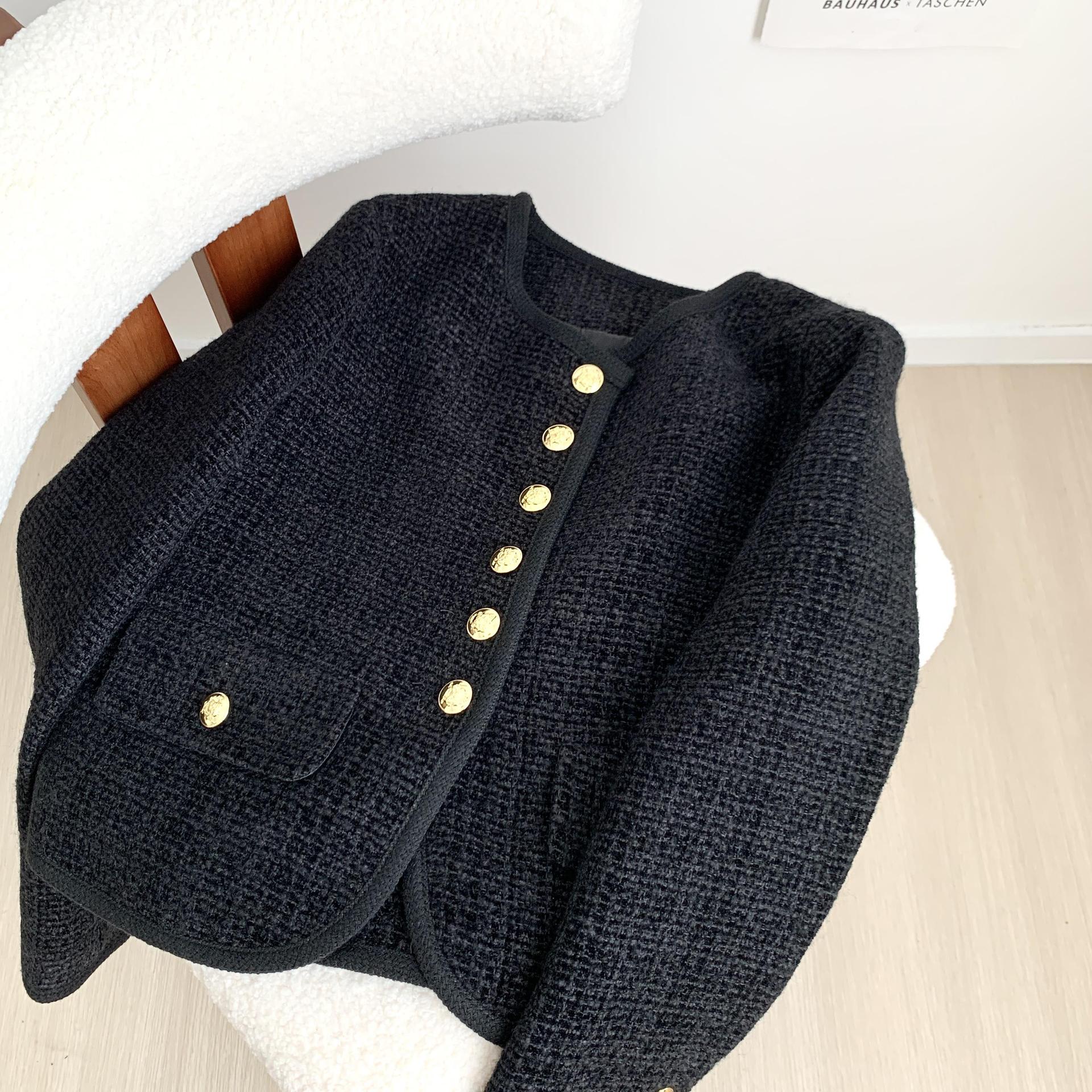 同款~黑色小香风短外套女23秋冬新款粗花呢六扣双口袋详情24