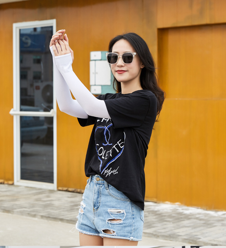 Summer sun protection arm sleeves, ice silk arm sleeves, driving, cycling, fitness and running sleeves, quality version, solid color, wordless version pic 4