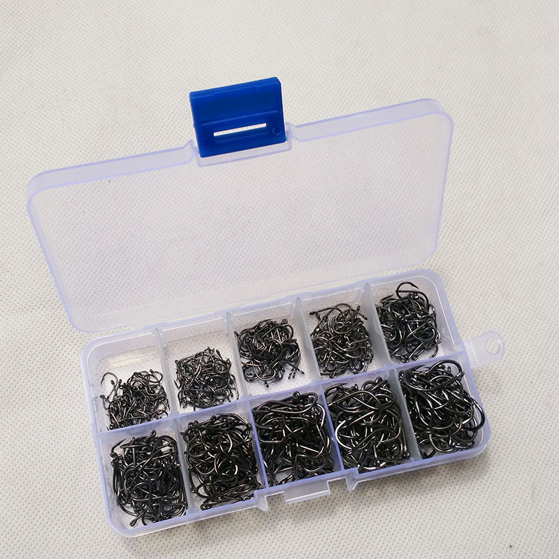 Iseni fishhook set without holes, 500 pieces of fishhook fishing gear, box set, black and gold pic 2