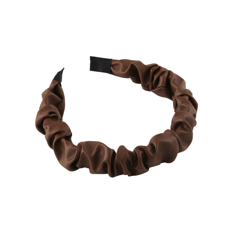 Retro leather pleated headband ~ Height-increasing PU leather Korean autumn and winter new headband, fashionable and simple, for women to slim their hair pic 15