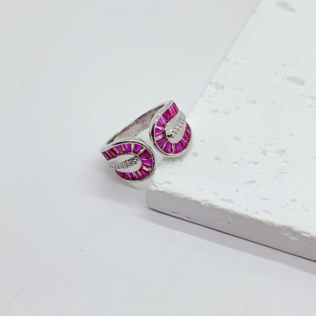 New European and American style open-mouth ring, grand and exaggerated geometric ring, copper zircon electroplated 18K color retention, multiple colors to choose from pic 8