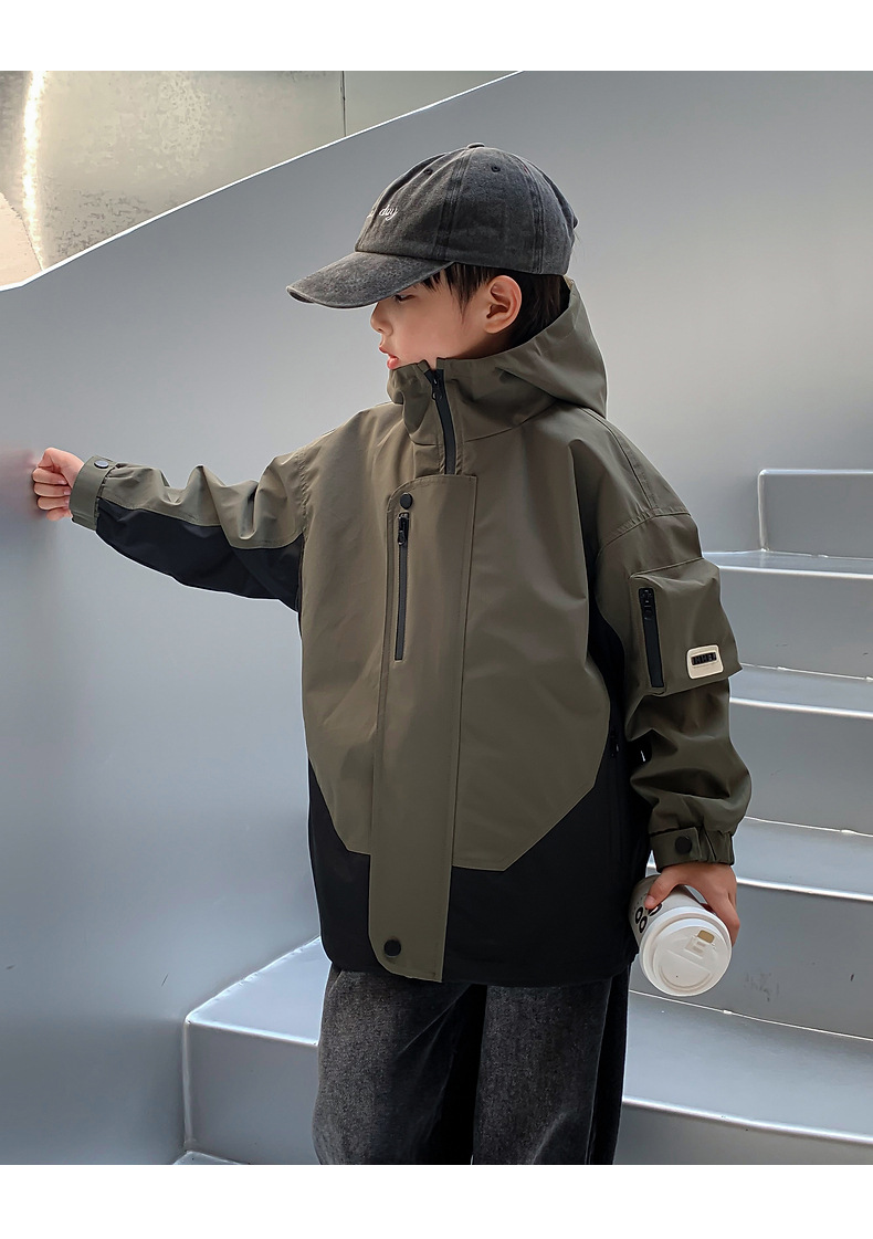 Niños ropa de invierno patchwork color clip cotton coat 2024 nueva ropa de niño niño medio grande con capucha y algodón engrosado pic 12