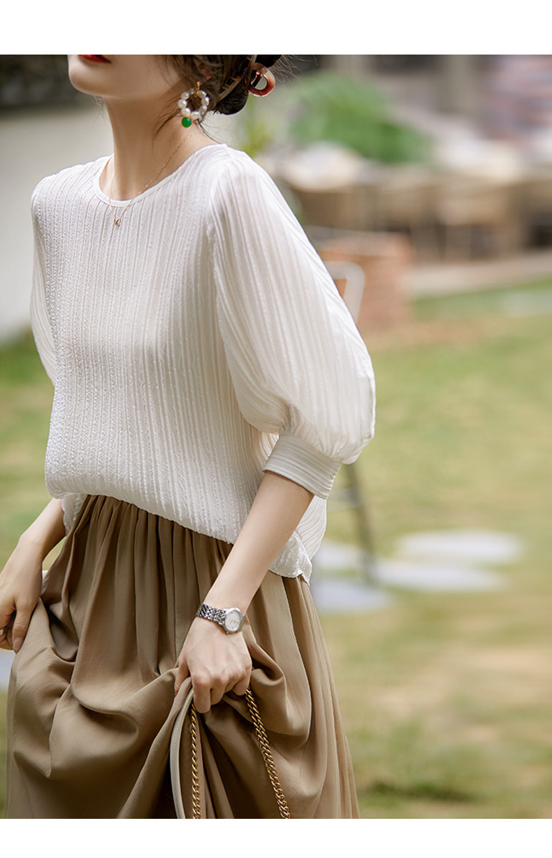 高端气质百褶真丝衬衫女式短袖衬衣2024女装衣服夏季新款休闲上衣详情8