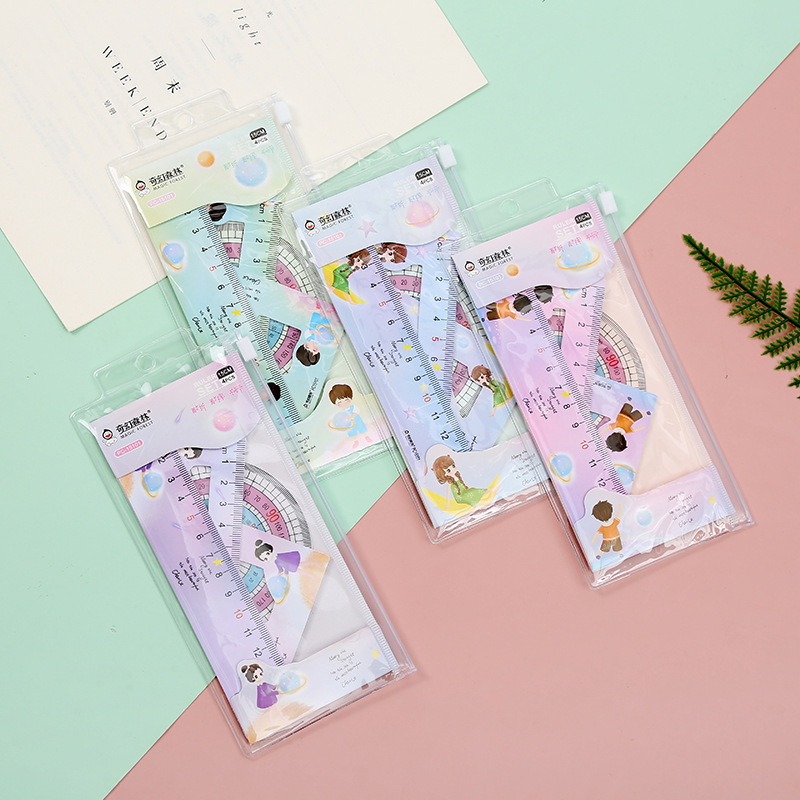 Ruler set, Unicorn cartoon student ruler set, 15cm straight ruler, set of set, protractor, 4-piece custom ruler pic 20