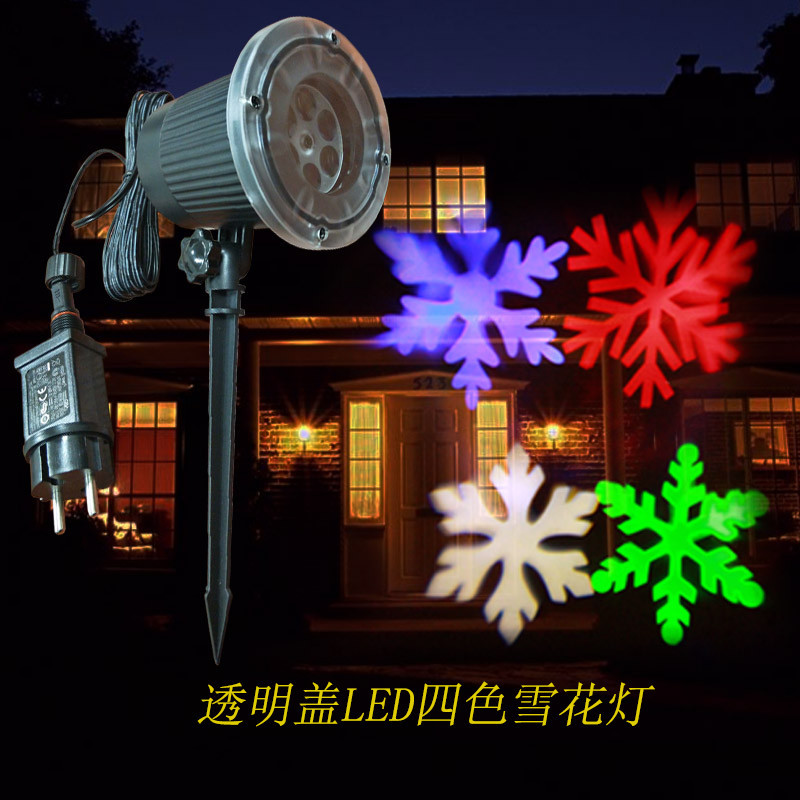 LED red, green, blue and white four-color snowflake lawn light, white snowflake light, European and American Christmas projection light, waterproof ground insertion light pic 1