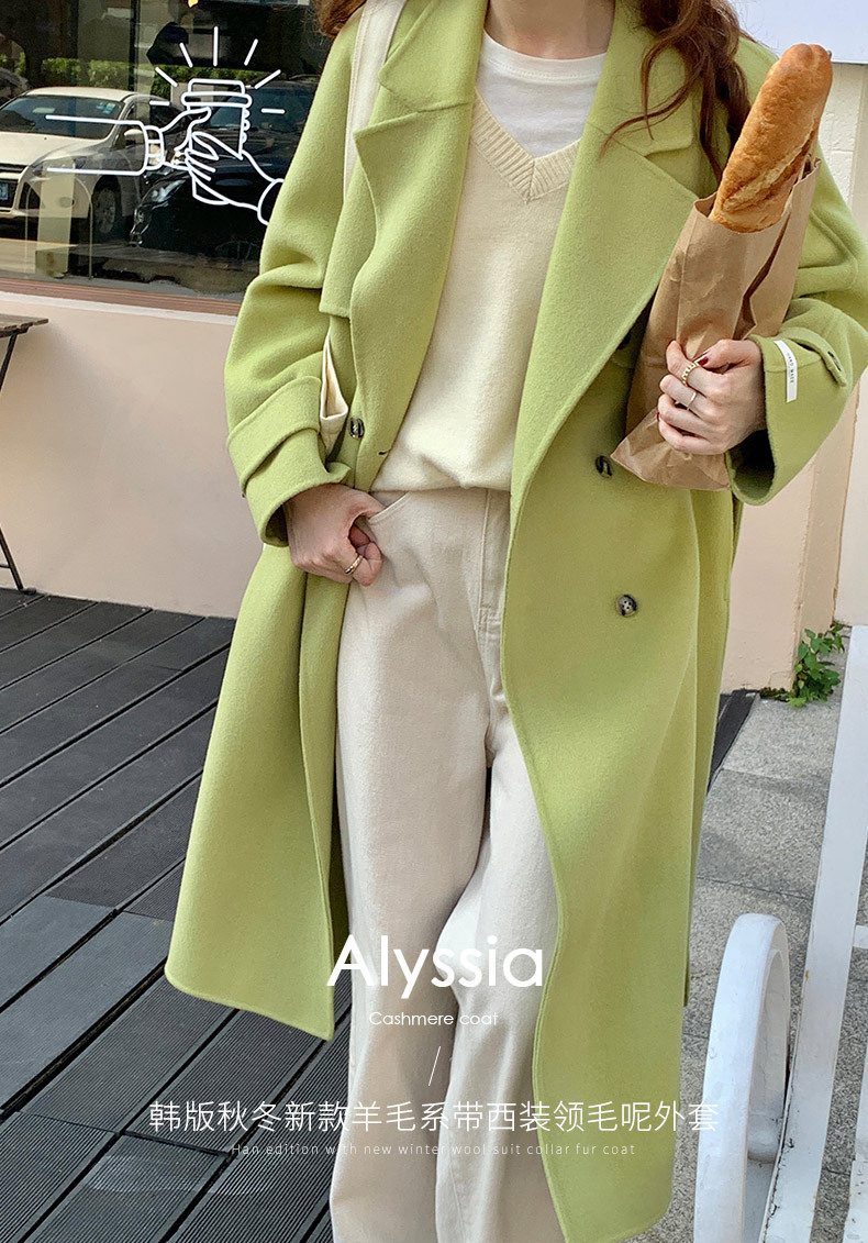 Q469 Dongdaemun Double-sided Cashmere Coat Korean version Autumn and Winter New Style Wool Tie suit collar woolen coat for women pic 2
