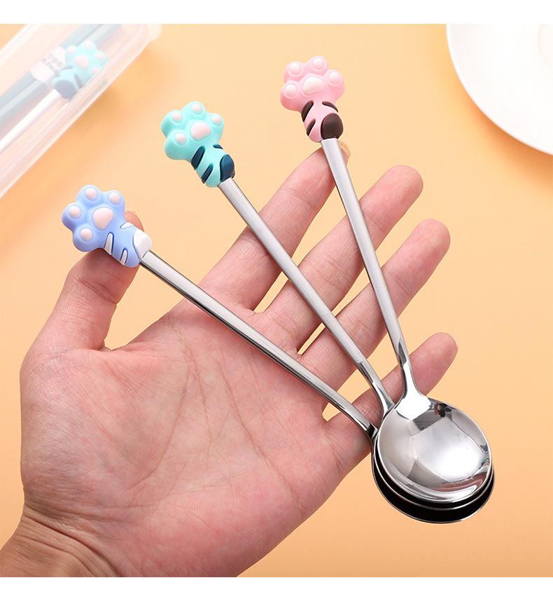 Cartoon boxing cute claw spoon and chopsticks two-piece set, adorable and girlish stainless steel spoon and alloy chopsticks tableware set pic 8
