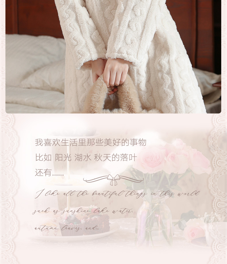 长袖加绒睡裙女冬加厚保暖双面法兰绒珊瑚绒长款家居服可外穿睡衣详情3