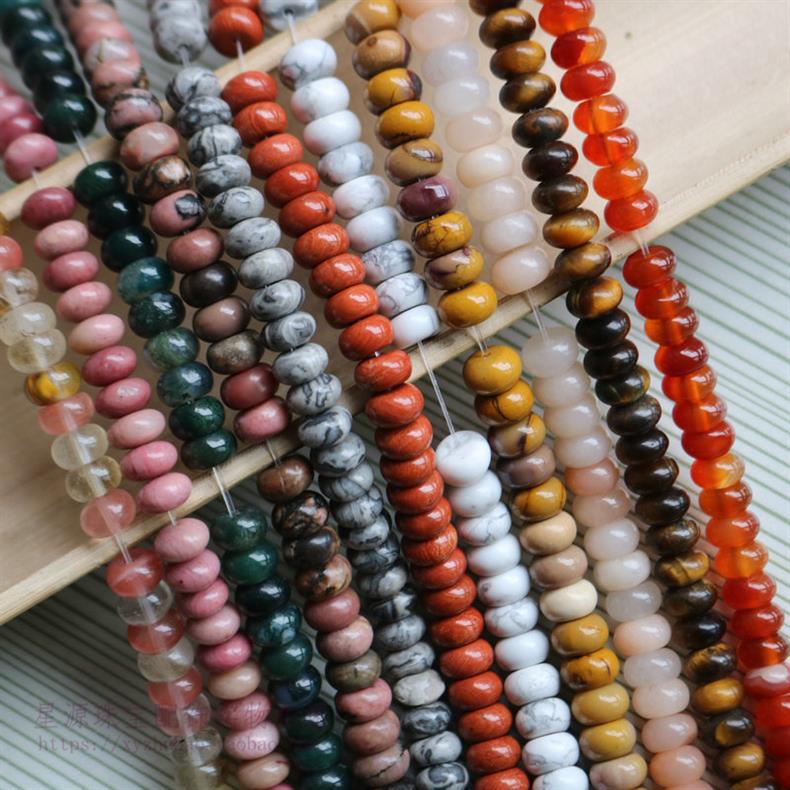 天然石算盘珠合集 红木纹虎眼蛋黄石散珠diy手串隔珠材料饰品配件详情3
