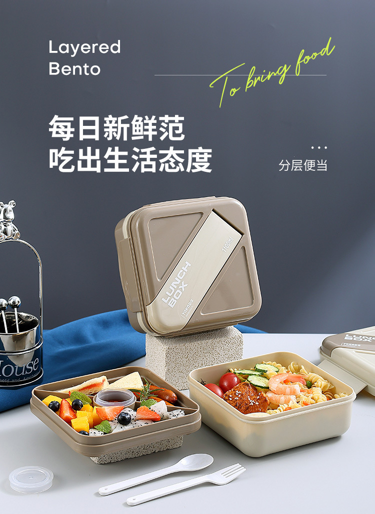 Double-layer compartments salad box, student lunch box, office worker microwave oven lunch box, portable light food picnic box pic 1