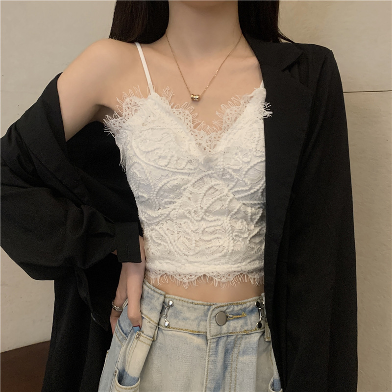 French lace halter top for women, the same summer design style as the hot girl Wenwen, and strapless top for the outside on Instagram pic 3